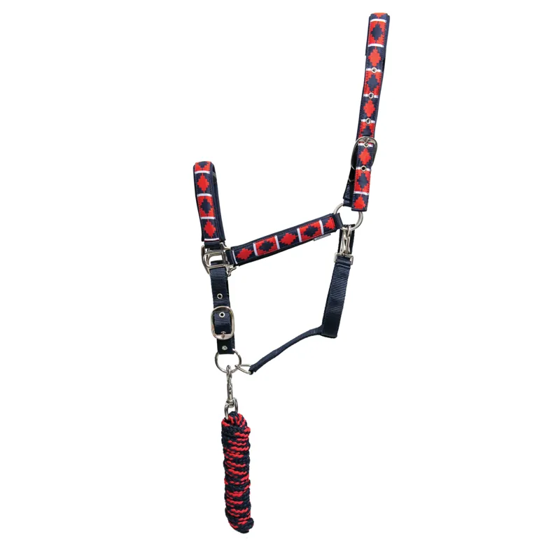 Hy Equestrian Woven Polo Headcollar and Leadrope - Navy/Red